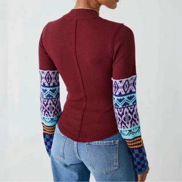 NWT We The Free Gorgeous Cuff Thermal Top - Wild Garnet Combo - Size Small - Picture 3 of 17